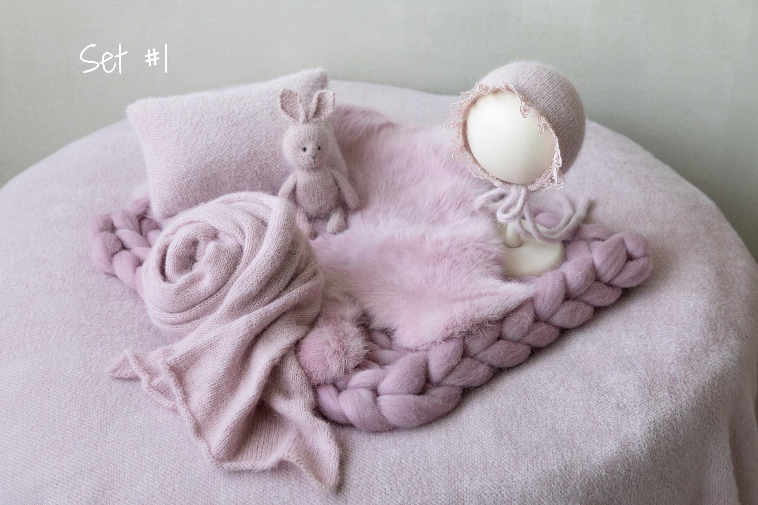 Dusty Pink Newborn Photography Props Set, Newborn Merino Wool Blanket, Newborn Knitted Wrap and Bonnet Set, Newborn Posing Pillow Props