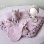 Dusty Pink Newborn Photography Props Set, Newborn Merino Wool Blanket, Newborn Knitted Wrap and Bonnet Set, Newborn Posing Pillow Props