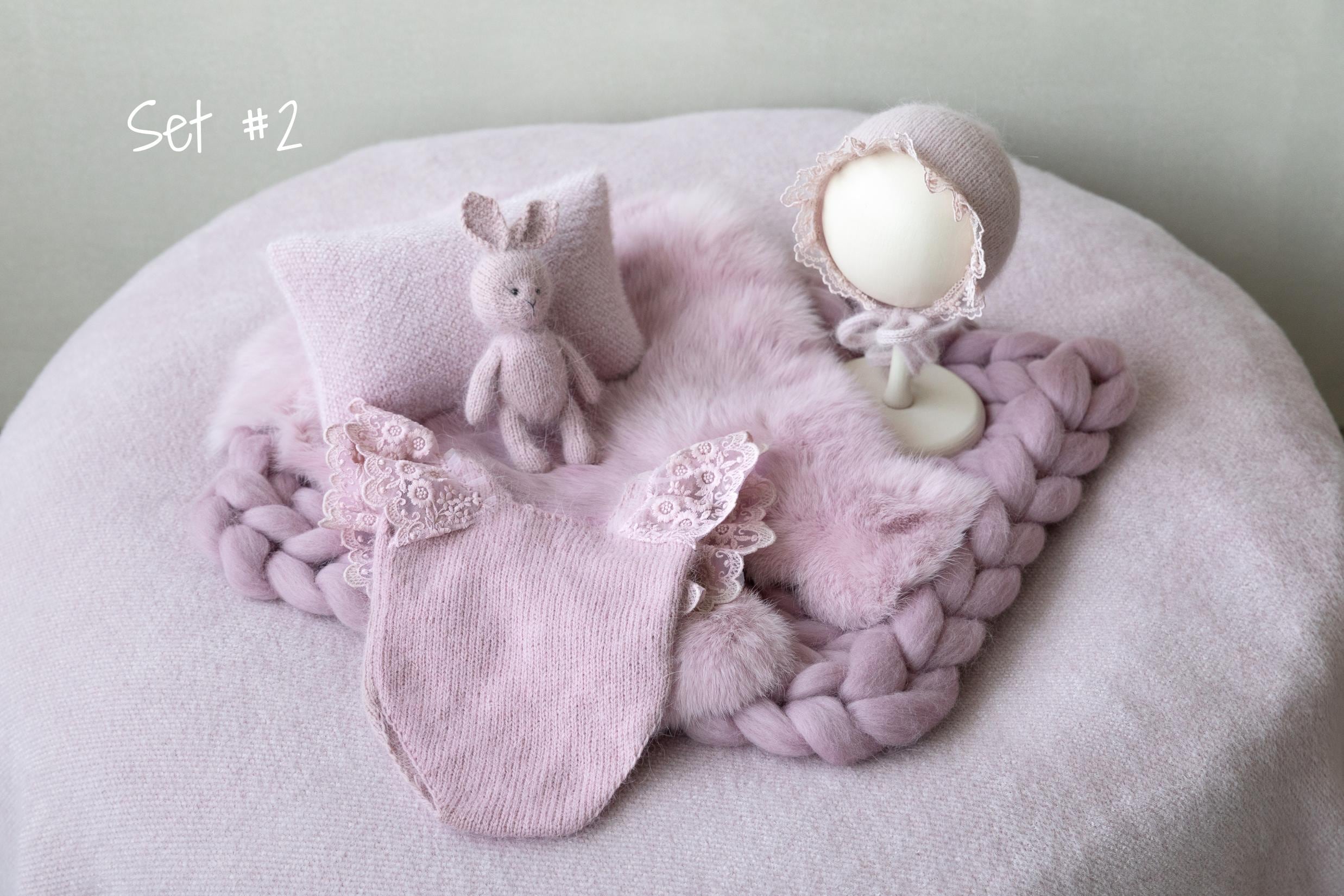 Dusty Pink Newborn Photography Props Set, Newborn Merino Wool Blanket, Newborn Knitted Wrap and Bonnet Set, Newborn Posing Pillow Props