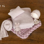 Dusty Pink Newborn Photography Props Set, Newborn Merino Wool Blanket, Newborn Knitted Wrap and Bonnet Set, Newborn Posing Pillow Props