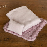 Dusty Pink Newborn Photography Props Set, Newborn Merino Wool Blanket, Newborn Knitted Wrap and Bonnet Set, Newborn Posing Pillow Props