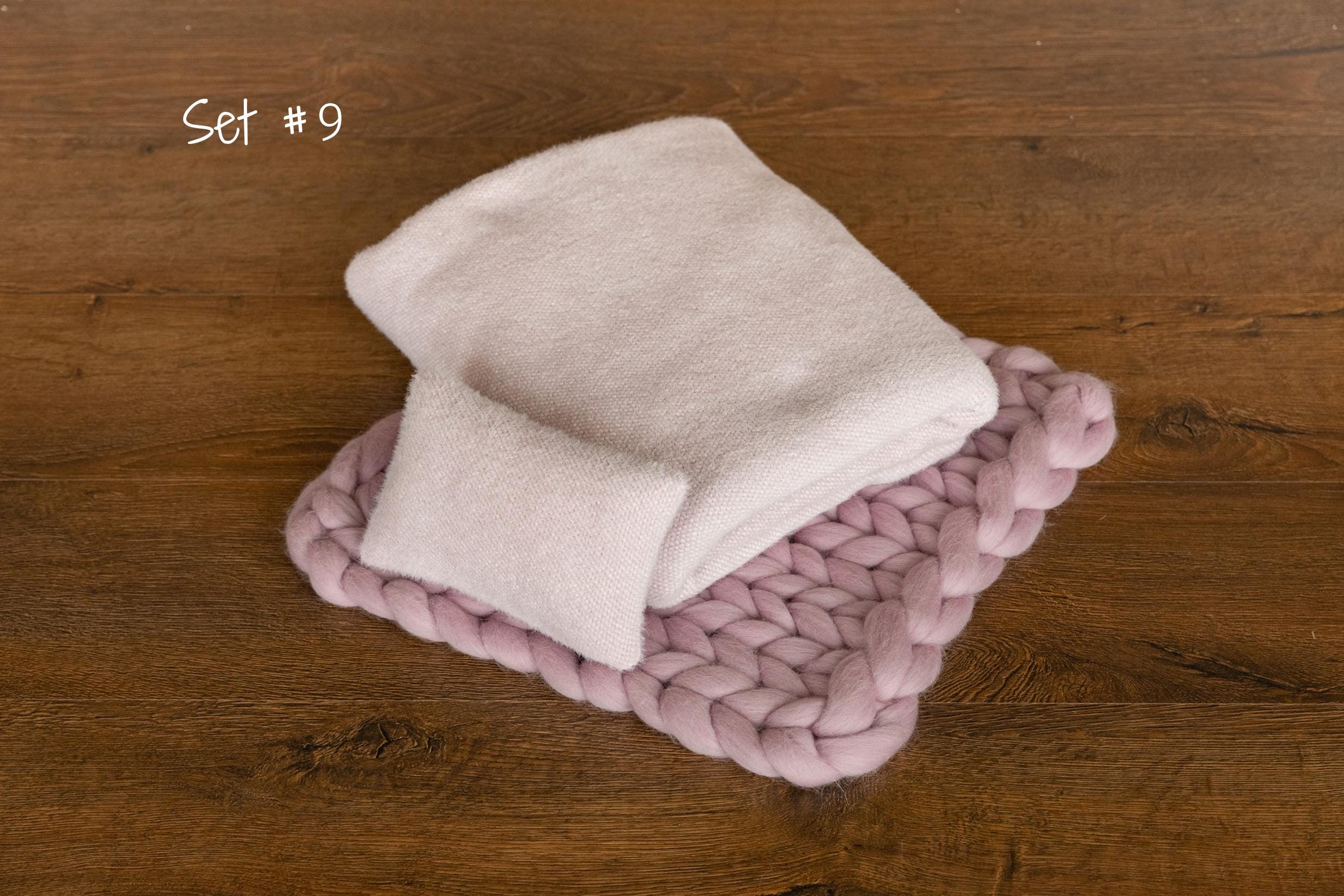 Dusty Pink Newborn Photography Props Set, Newborn Merino Wool Blanket, Newborn Knitted Wrap and Bonnet Set, Newborn Posing Pillow Props