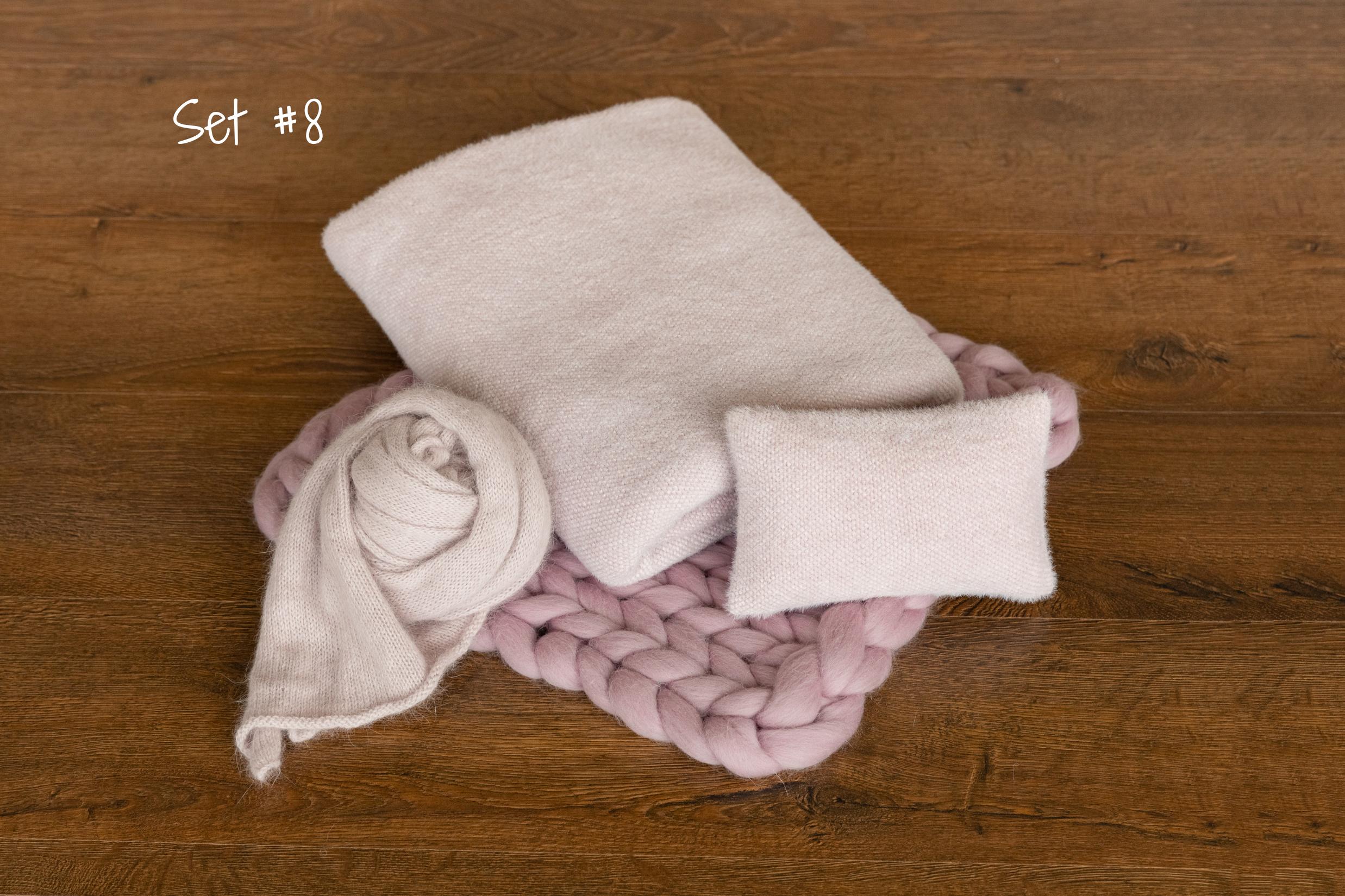 Dusty Pink Newborn Photography Props Set, Newborn Merino Wool Blanket, Newborn Knitted Wrap and Bonnet Set, Newborn Posing Pillow Props