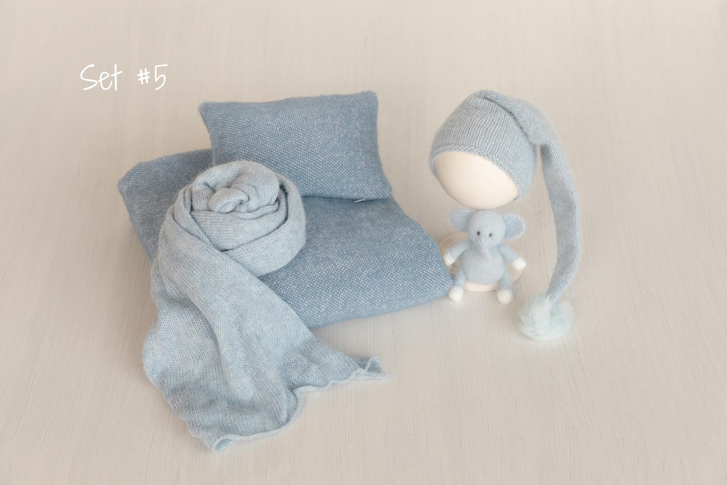 Blue Newborn Props for photography, Newborn Knit Blanket, Newborn Knitted Wrap, Newborn Posing Fabric Backdrop, Newborn Boy Photo Props Set