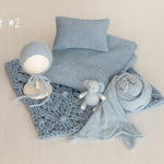 Blue Newborn Props for photography, Newborn Knit Blanket, Newborn Knitted Wrap, Newborn Posing Fabric Backdrop, Newborn Boy Photo Props Set