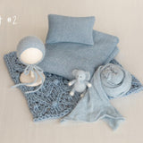 Blue Newborn Props for photography, Newborn Knit Blanket, Newborn Knitted Wrap, Newborn Posing Fabric Backdrop, Newborn Boy Photo Props Set
