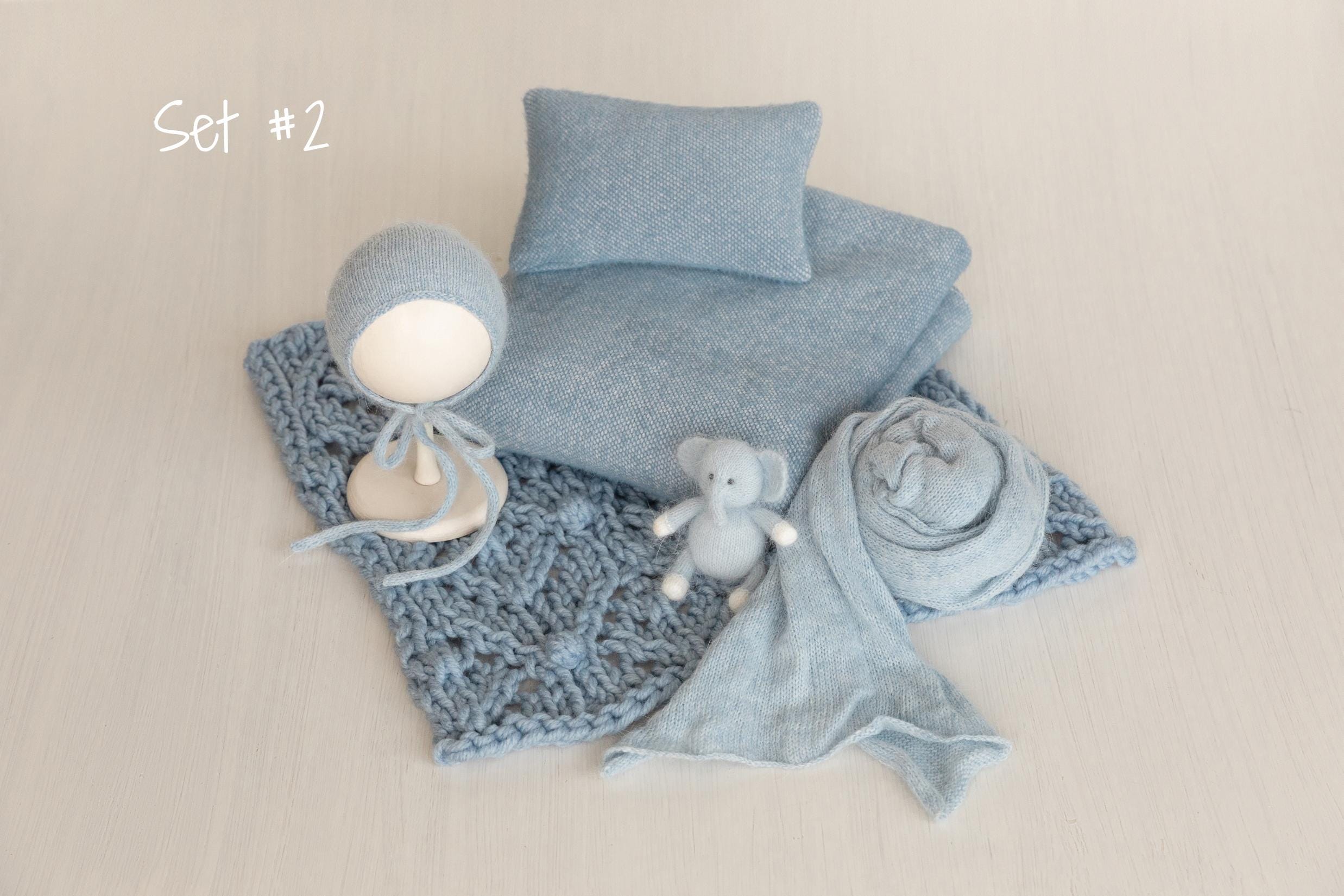 Blue Newborn Props for photography, Newborn Knit Blanket, Newborn Knitted Wrap, Newborn Posing Fabric Backdrop, Newborn Boy Photo Props Set