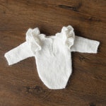 Mohair baby girl romper with angel wings – soft newborn photography outfit