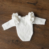 Mohair baby girl romper with angel wings – soft newborn photography outfit
