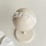 Baby Girl Linen Romper with Delicate Ruffle Sleeves and Natural Lace Details for Newborn Photography Outfit, Baptism & Special Occasions