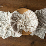 Floral lace wrap and beanbag backdrop – newborn photography prop
