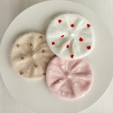 Angora Wool Baby Girl Beret Hat with Hearts – Valentine’s Day Outfit, Newborn Photography Prop
