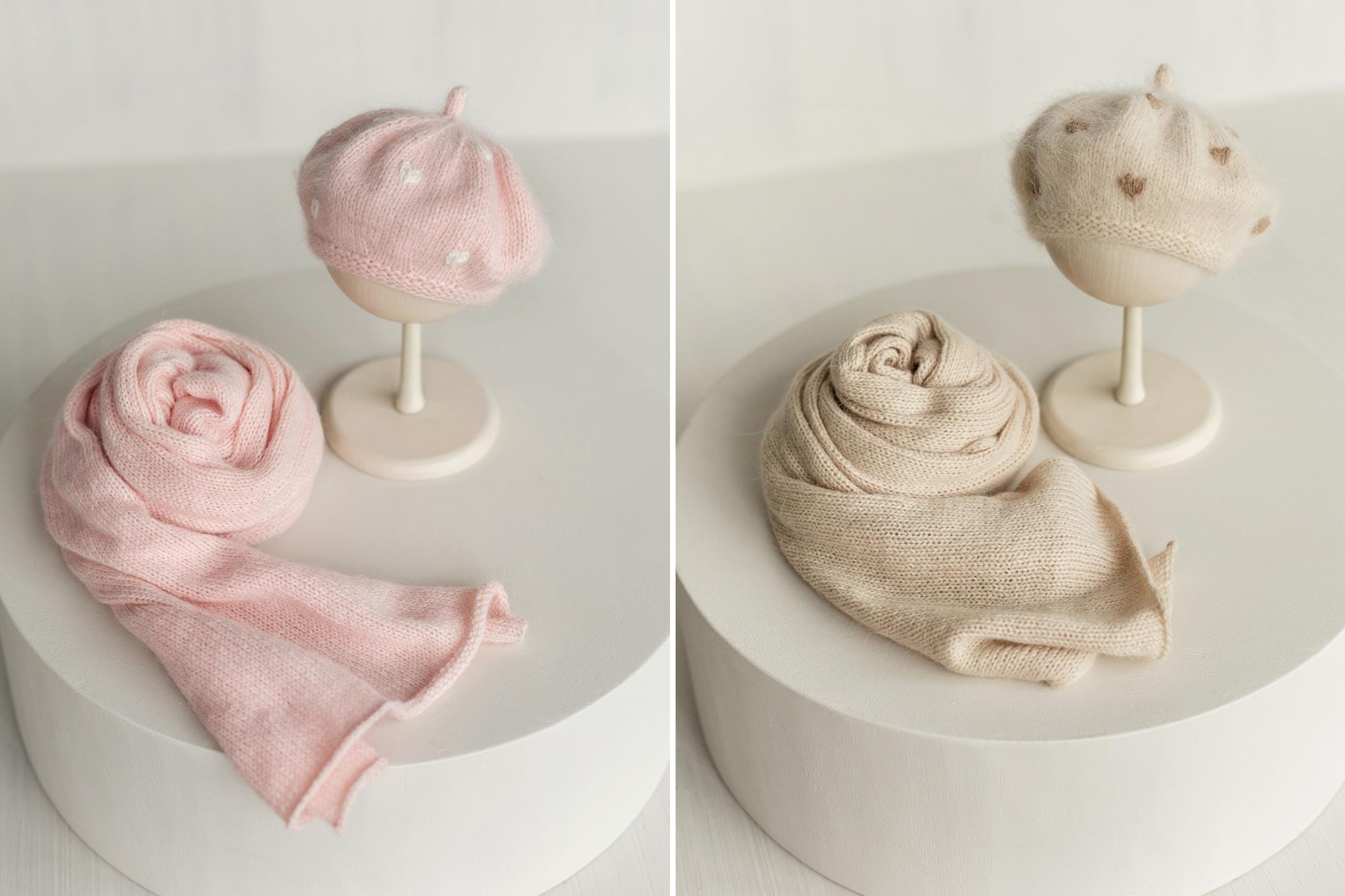 Angora Wool Baby Girl Beret Hat with Hearts – Valentine’s Day Outfit, Newborn Photography Prop