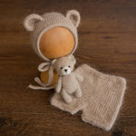 Newborn Teddy Bear Hat and Knitted Wrap Set, Newborn Knitted Outfit,Newborn Photography Props,Newborn Knitted Wrap,Newborn Bear Hat Prop