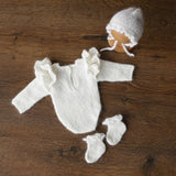 Mohair baby girl romper with angel wings – soft newborn photography outfit