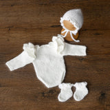 Mohair baby girl romper with angel wings – soft newborn photography outfit