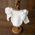 Mohair baby girl romper with angel wings – soft newborn photography outfit
