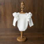 Mohair baby girl romper with angel wings – soft newborn photography outfit