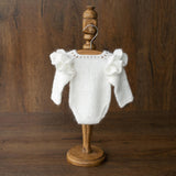 Mohair baby girl romper with angel wings – soft newborn photography outfit