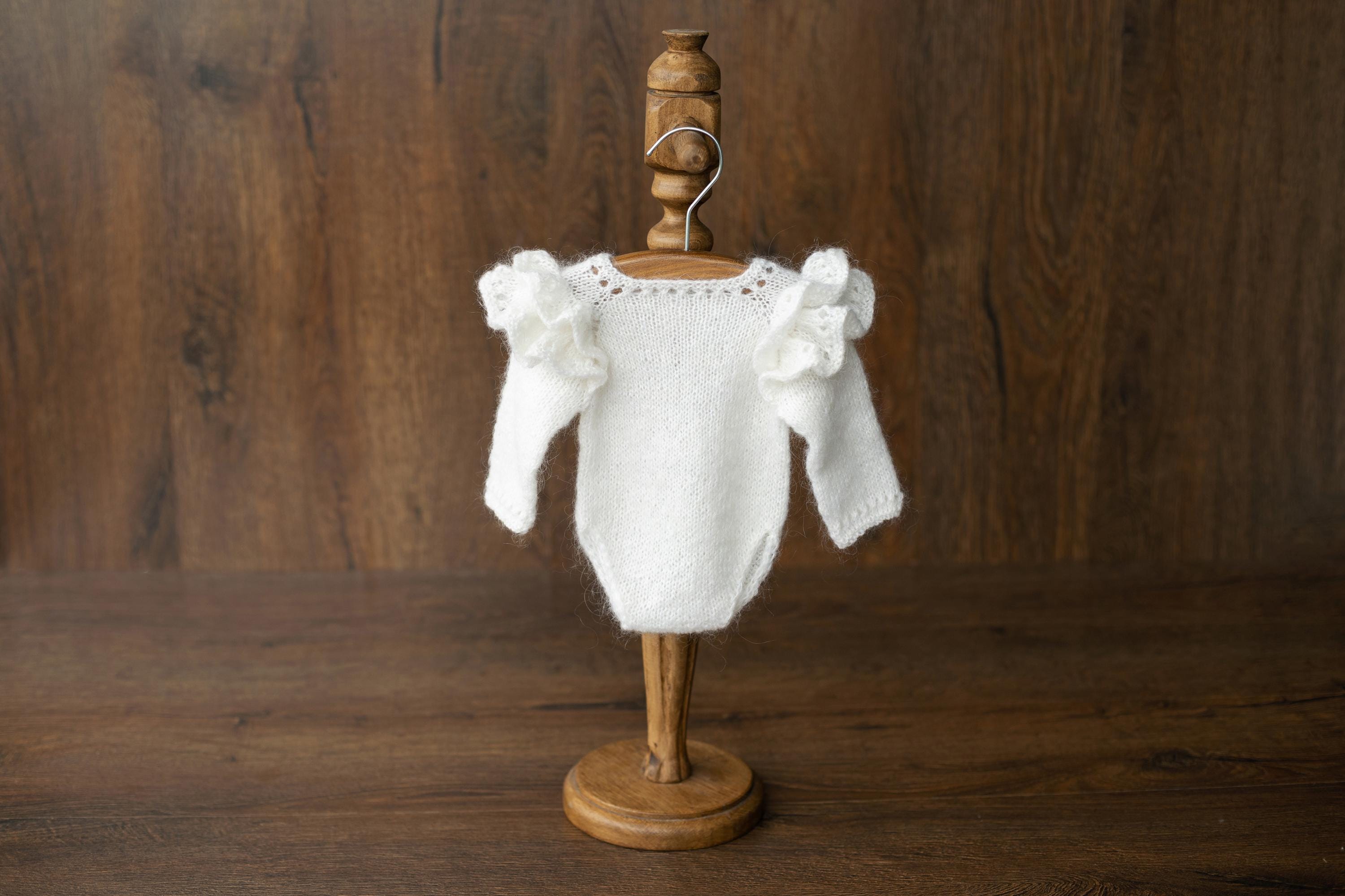 Mohair baby girl romper with angel wings – soft newborn photography outfit