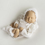Mohair baby girl romper with angel wings – soft newborn photography outfit