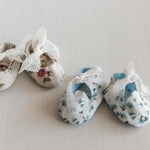 Linen Baby Girl Shoes with Delicate Lace Bow: Newborn Coming Home Outfit, Baptism & Photography Props