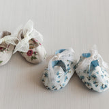 Linen Baby Girl Shoes with Delicate Lace Bow: Newborn Coming Home Outfit, Baptism & Photography Props