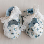 Linen Baby Girl Shoes with Delicate Lace Bow: Newborn Coming Home Outfit, Baptism & Photography Props