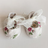 Linen Baby Girl Shoes with Delicate Lace Bow: Newborn Coming Home Outfit, Baptism & Photography Props