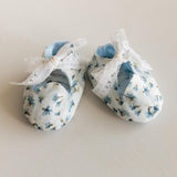 Linen Baby Girl Shoes with Delicate Lace Bow: Newborn Coming Home Outfit, Baptism & Photography Props