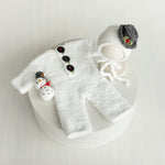 Knitted Baby Snowman Outfit with Snowman Toy – Christmas Newborn Photography Prop