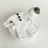 Knitted Baby Snowman Outfit with Snowman Toy – Christmas Newborn Photography Prop