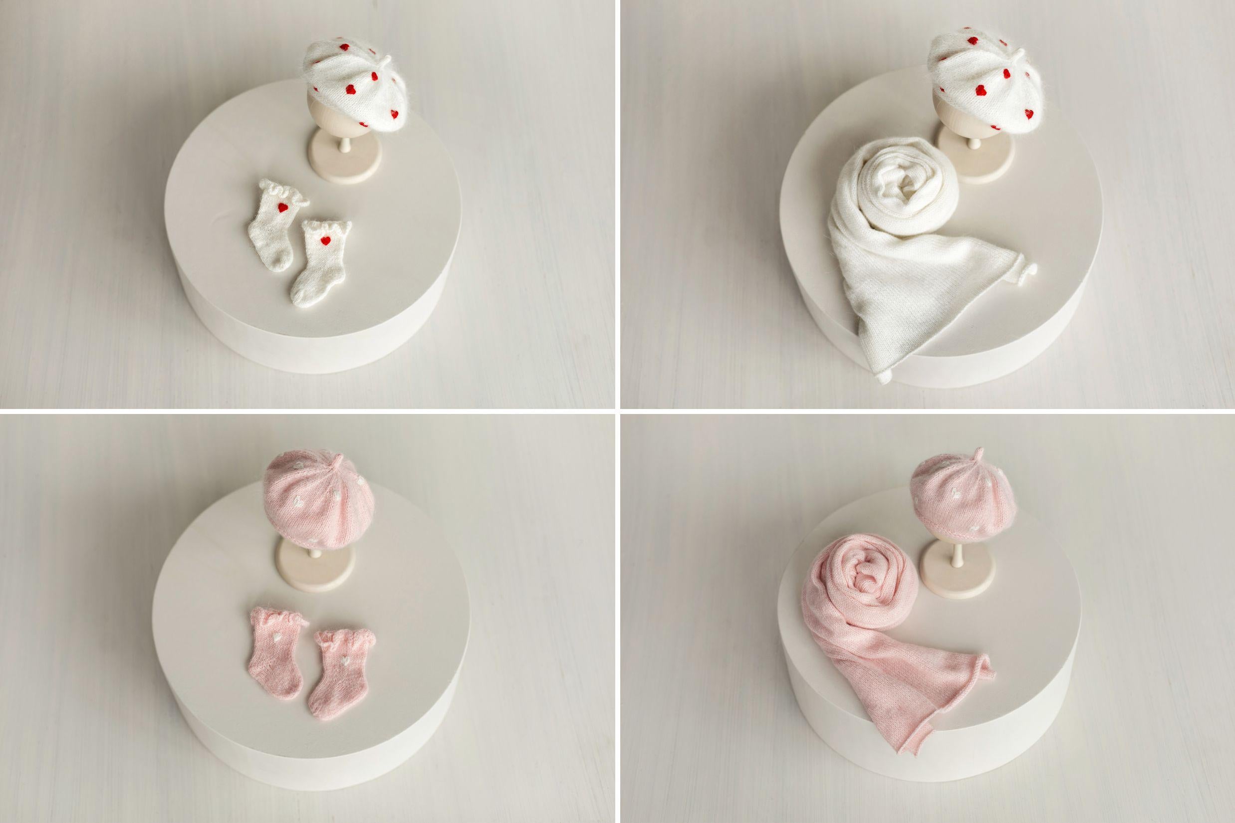 Angora Wool Baby Girl Beret Hat with Hearts – Valentine’s Day Outfit, Newborn Photography Prop