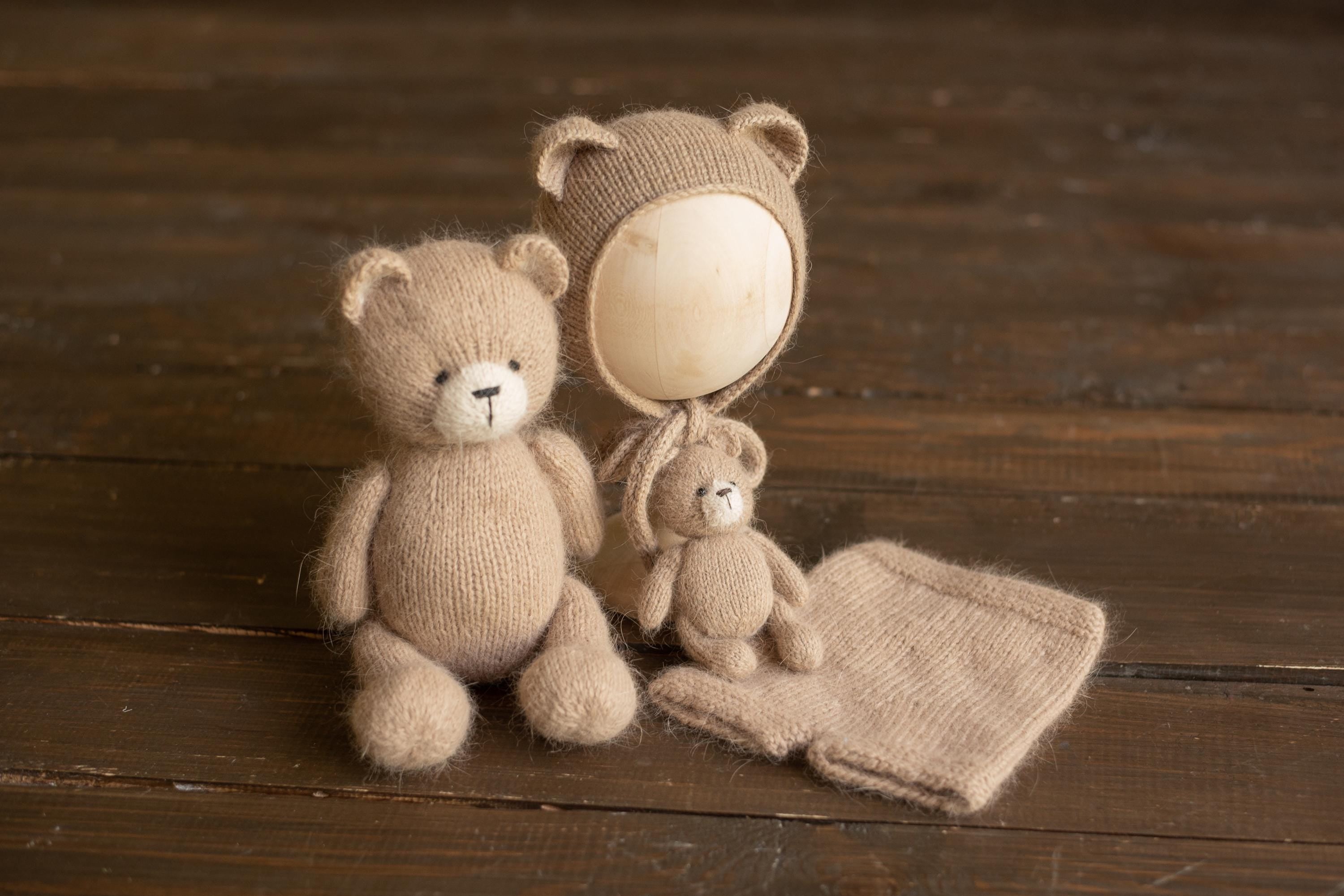 Newborn Teddy Bear Hat and Knitted Wrap Set, Newborn Knitted Outfit,Newborn Photography Props,Newborn Knitted Wrap,Newborn Bear Hat Prop
