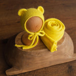 Newborn Teddy Bear Hat and Knitted Wrap Set, Newborn Knitted Outfit,Newborn Photography Props,Newborn Knitted Wrap,Newborn Bear Hat Prop
