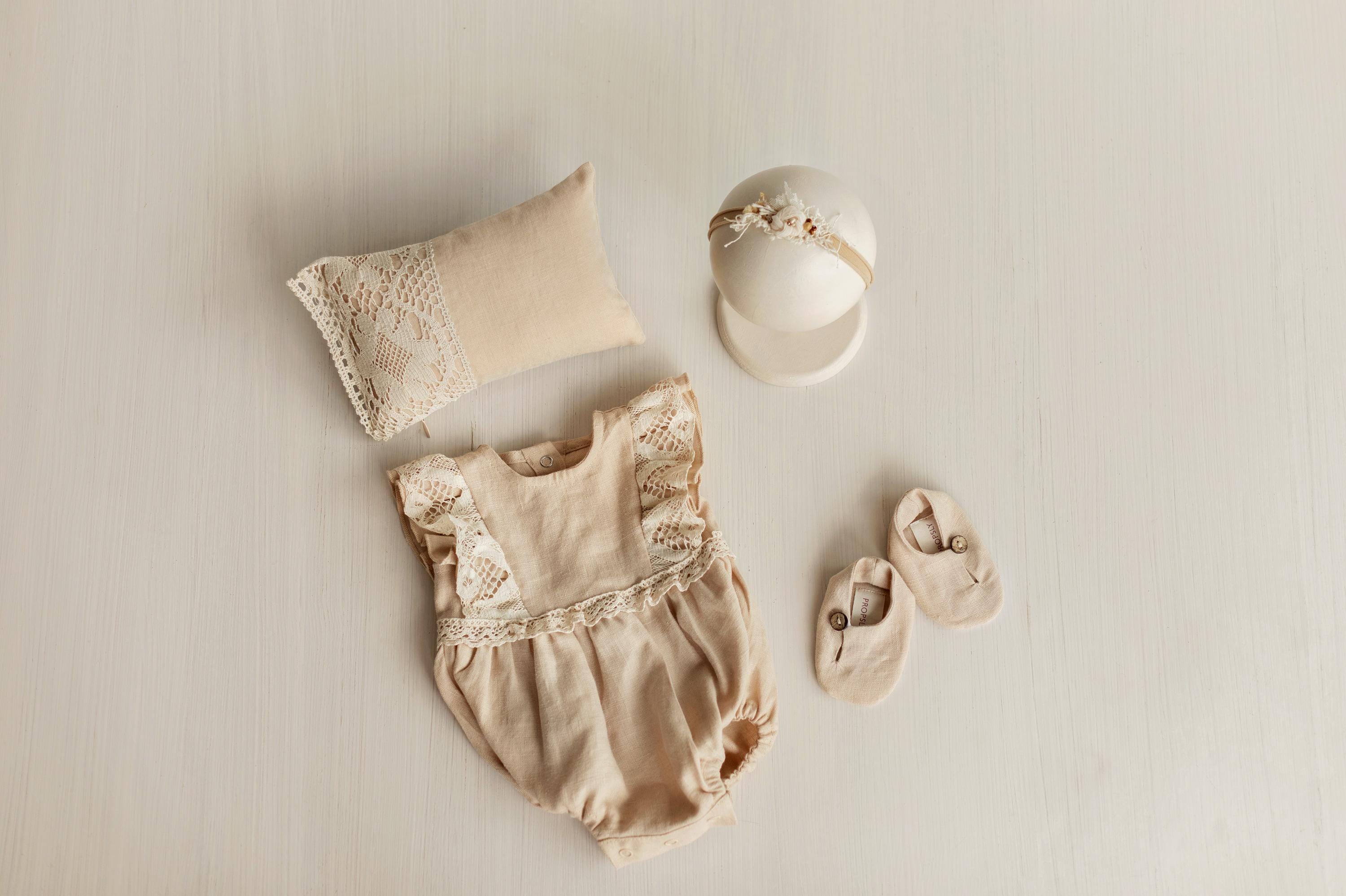 Unisex Baby Linen Shoes Newborn Coming Home Outfit, Baptism & Photography Props