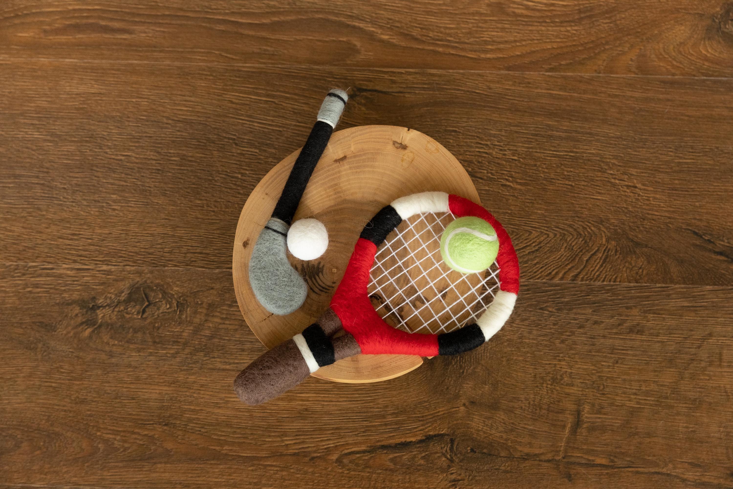 Felt Newborn Sports Toys: Tennis Racket and Golf Club with Balls for Baby Photoshoots and Shower Gifts