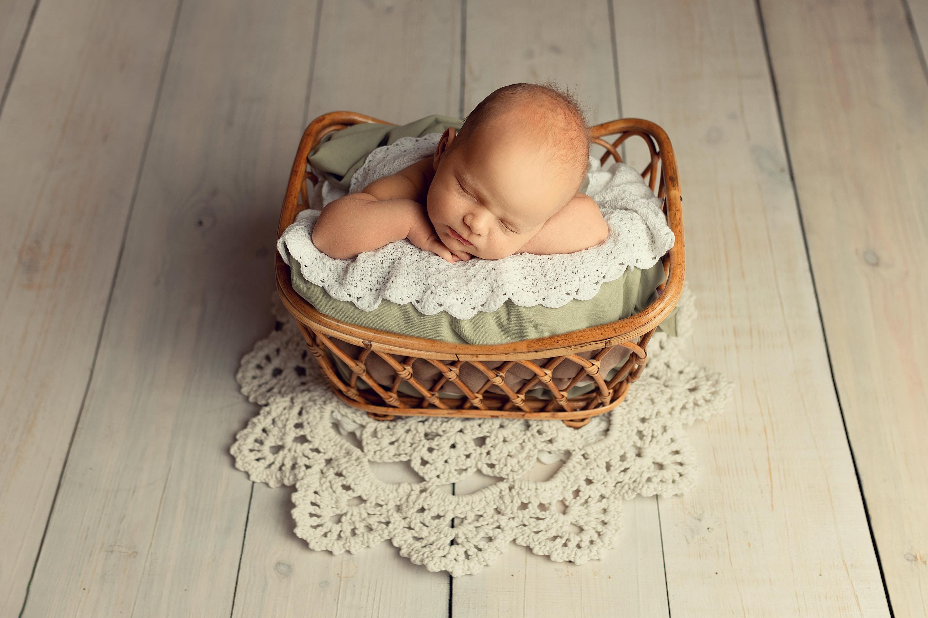 Handmade round macrame layer — soft cotton, boho-chic newborn photography prop for baskets, blankets, or layered backdrops.