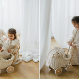 Wicker Doll Stroller for Newborn Photography Prop, Birthday Gift for Kids for Nursery Decor or Baby Shower Decor, Baby Buggy for Toy Storage