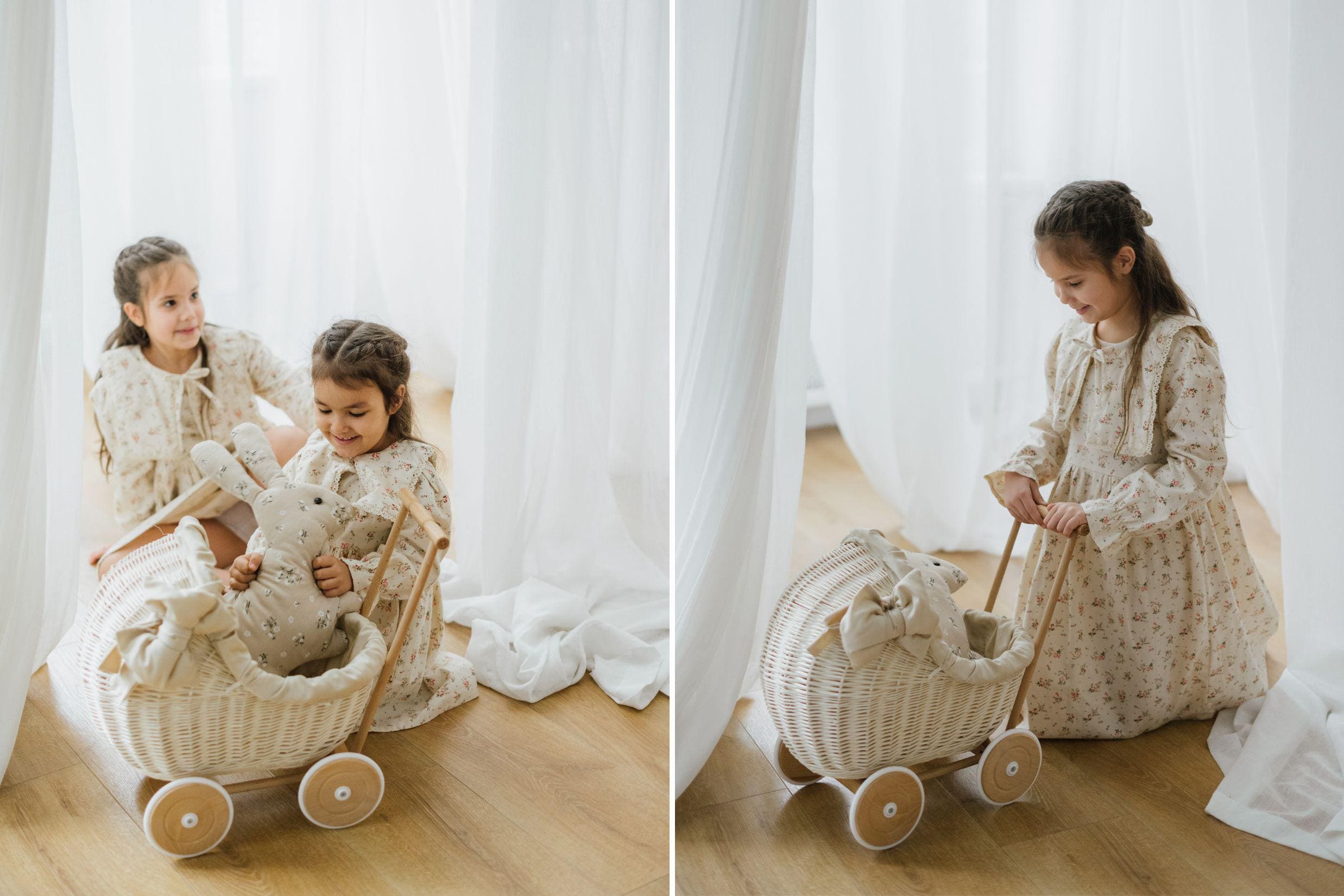 Wicker Doll Stroller for Newborn Photography Prop, Birthday Gift for Kids for Nursery Decor or Baby Shower Decor, Baby Buggy for Toy Storage