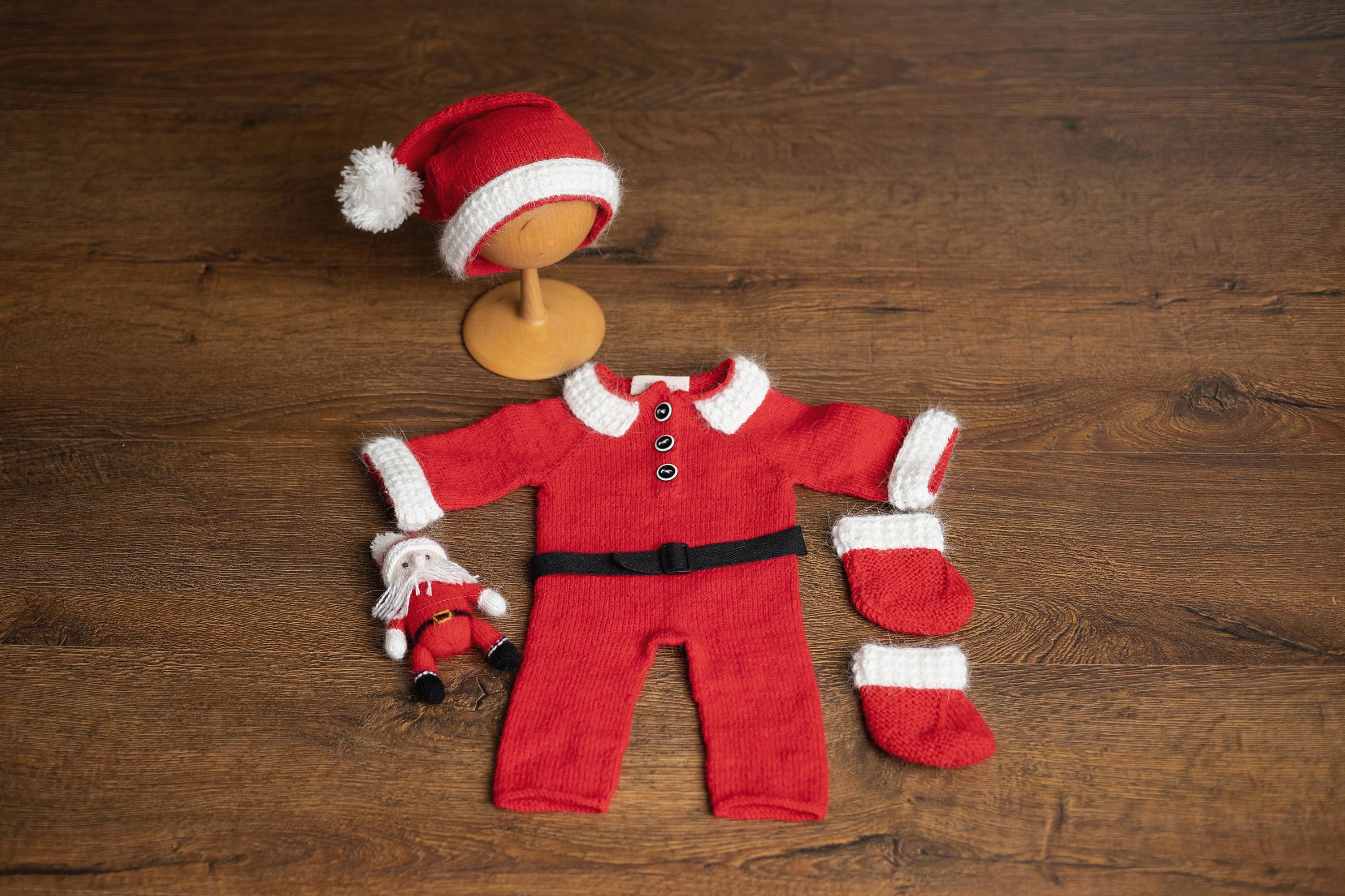 Newborn Santa Claus Outfit, Newborn Christmas Outfit, Knitted Newborn Santa Hat, Newborn Knitted Outfit, Christmas Newborn Photography Props