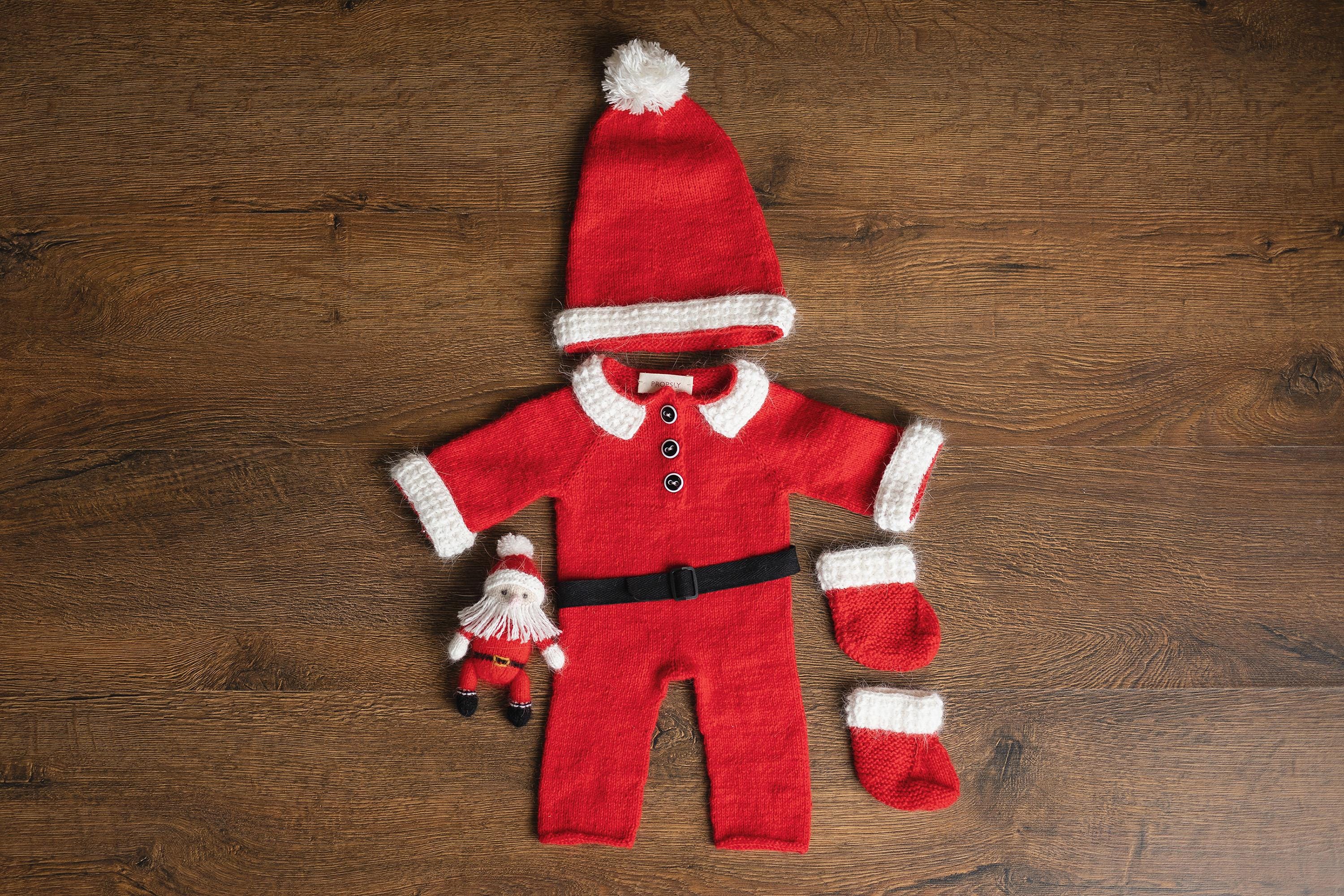 Newborn Santa Claus Outfit, Newborn Christmas Outfit, Knitted Newborn Santa Hat, Newborn Knitted Outfit, Christmas Newborn Photography Props