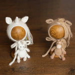 Angora Wool Newborn Horse & Unicorn Bonnet Set with Knit Toy