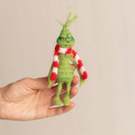 Felted Wool Whimsical Holiday Green Monster Toy for Christmas Photography Props and Holiday Gift