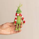 Felted Wool Whimsical Holiday Green Monster Toy for Christmas Photography Props and Holiday Gift
