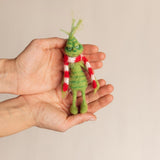 Felted Wool Whimsical Holiday Green Monster Toy for Christmas Photography Props and Holiday Gift