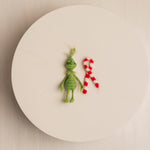 Felted Wool Whimsical Holiday Green Monster Toy for Christmas Photography Props and Holiday Gift