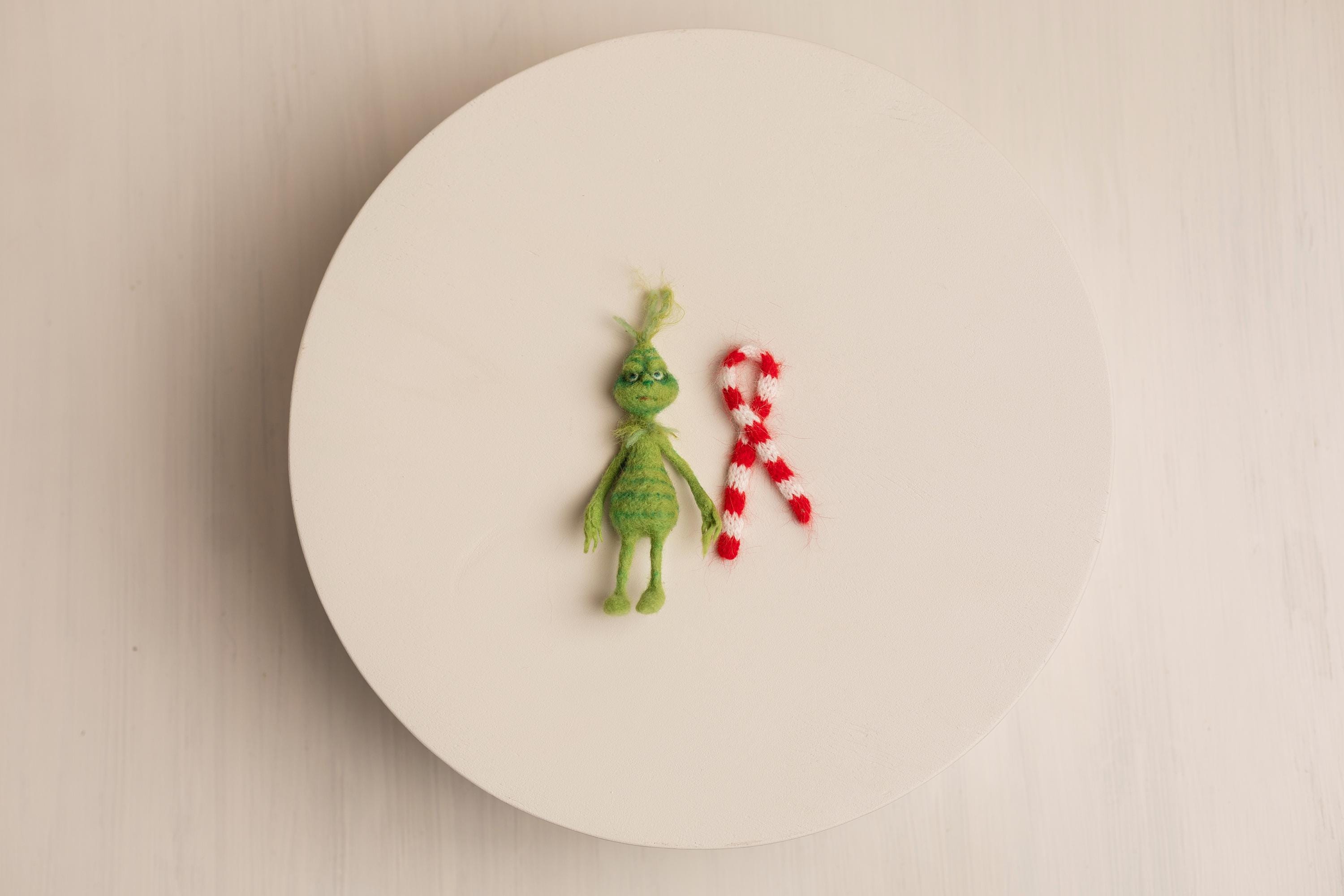 Felted Wool Whimsical Holiday Green Monster Toy for Christmas Photography Props and Holiday Gift