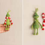 Felted Wool Whimsical Holiday Green Monster Toy for Christmas Photography Props and Holiday Gift