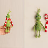 Felted Wool Whimsical Holiday Green Monster Toy for Christmas Photography Props and Holiday Gift